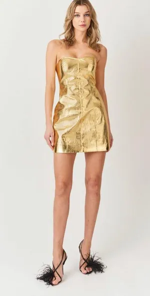 Revolve NWT AmyLyn Johanna Gold Metallic Bandeau Mini Dress thumbnail 11