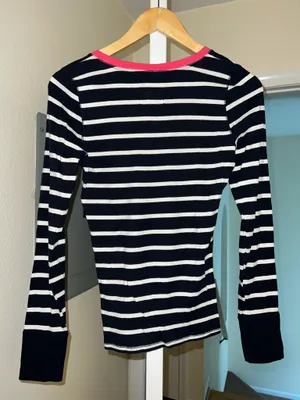 Vintage Y2K Abercrombie & Fitch Navy and White Striped Henley Sleep PJs thumbnail 2
