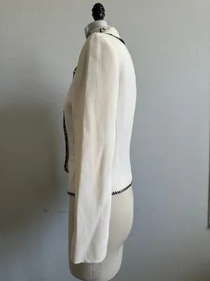 Tahari Womens Wool Blazer Cream Black Contrast Stitch Size 4 Vintage thumbnail 8