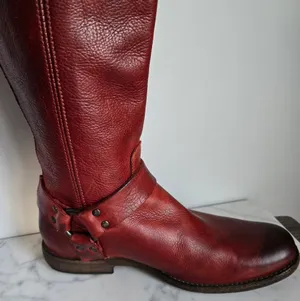 Frye, Phillip Harness Boots Red Burgundy Tall Leather Western Boot, Size 8.5 thumbnail 4
