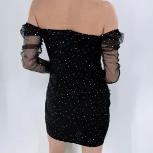 Double Crazy Off Shoulder Rhinestone Detail Mesh Bodycon Dress Size Small thumbnail 3