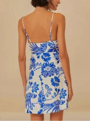 NWT FARM Rio Linen Faux Wrap Floral Birds Dress White Blue Size XS Retail $185 thumbnail 3