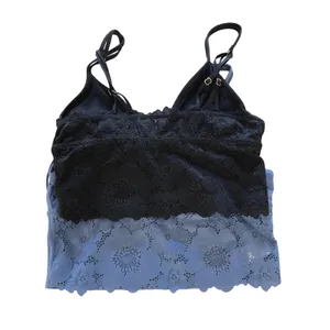 Aerie Ribbed Lace Back Bralette Women Small Blue Black Coquette V-Neck Cami 2pk thumbnail 3