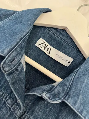 Zara Cropped Denim Shacket Utility Western Minimalist Y2K Button Up Blue Size XS thumbnail 5