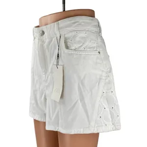 NEW Zara Women's White Eyelet Embroidery High Waisted Wide Leg Denim Shorts 10 thumbnail 3