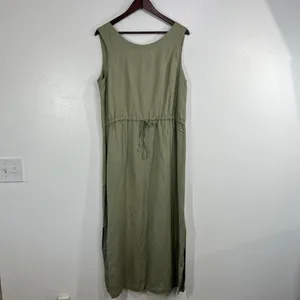 Cherokee Sage Green Linen Rayon Maxi Dress Tank Sleeveless Patch Pockets Large thumbnail 4