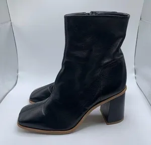 Free People Sienna Ankle Boot black leather heel square toe size 37 6-6.5 1516 thumbnail 1