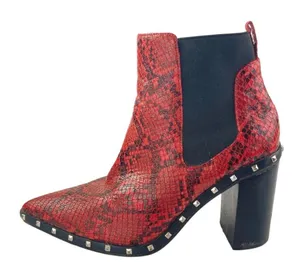 Charles by Charles David Dodger Red Snakeskin Leather Studded Chelsea Boots 7.5M thumbnail 1