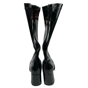 Funtasma Gogo Womens Black Patent Leather Knee High Block Heels Platform Boots 5 thumbnail 3