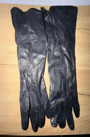 Vtg Long Gloves Black Leather Women's Sz 7 Made In Italy‎ Unmarked J thumbnail 1