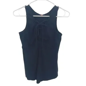 Free People Womens Ribbed Emmy Lou Lace-Up Stretch Tank Top Black Small‎ thumbnail 2