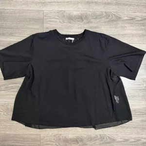 Zara Women Top Large Black Mixed Media Chiffon Sheer Back Short Sleeve Oversized thumbnail 10