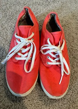 Vans Women’s 8.5 Red Coral Canvas Lace Up Sneakers Floral Lined thumbnail 1