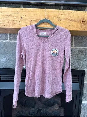 Hollister Y2K Pink Hooded Long Sleeve Shirt Embroidered Size Small thumbnail 4