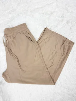 Halara Wide Leg Pull-On Pants Large Petite Khaki Drawstring High Rise thumbnail 3