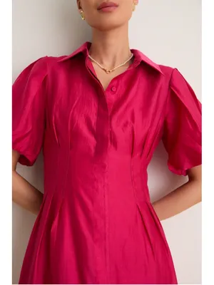 Tuckernuck Raspberry Organza Delaney Dress M Puff Sleeves Collar Wedding Guest thumbnail 4