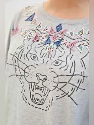 Anthropologie Luna Mercantile Co. Tiger Graphic Sweatshirt Grey XL thumbnail 10