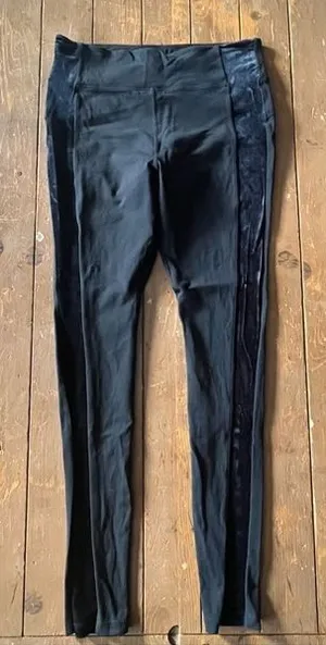 Athleta Black Leggings With Velvet Trim thumbnail 1