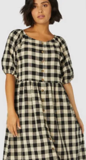 MODCLOTH x PRINCESS HIGHWAY Isabelle Dress Gingham Plaid Cotton Linen Size 10 thumbnail 1