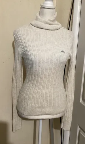 Abercrombie Fitch Womens Ribbed Turtleneck Sweater Cream XS Cozy Warm thumbnail 1