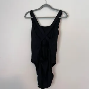 Andie The Ribbed Tulum Scoop Neck One Piece Cross Back Swimsuit Black XXL thumbnail 6