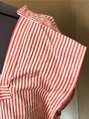 VTG country cottage-core Full apron Bib Seersucker Handmade Red White Stripe Tie thumbnail 12