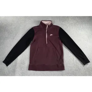 Nike Quarter Zip Pullover Women S Burgundy Black Colorblock‎ Fleece Mock Neck thumbnail 2