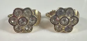 Vintage Christian Dior Gold Tone Rhinestone Flower Clip-On Stud Earrings Germany thumbnail 1