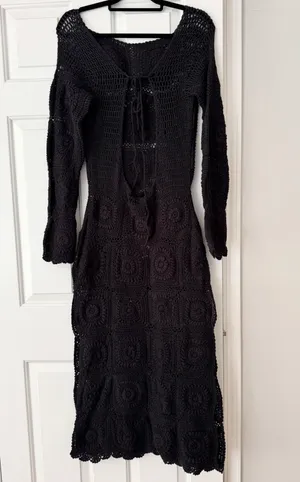 Anthropologie Bohemian Crochet Knit Midi Dress, Size S thumbnail 10
