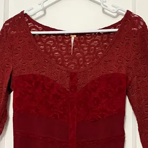 Free People sheer lace blouse tunic burgundy size medium boho corset design thumbnail 5