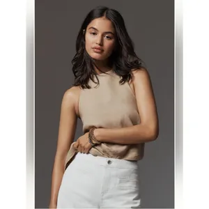 Anthropologie Maeve High-Neck Linen Asymmetric Long Tank thumbnail 4