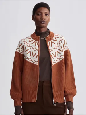 Varley Women’s Rust & Cream Western Print Zip-Up Sweater. Size: Small thumbnail 1