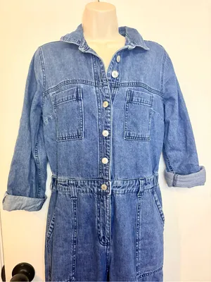 Old Navy Coveralls Womens Small Denim Jumpsuit Boilersuit Utility Workwear Blue thumbnail 4