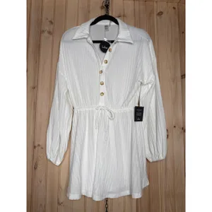 NWT Lulus Oasis Awaits White Ribbed Button-Up Mini Swim Cover-Up Size S **FLAW thumbnail 2