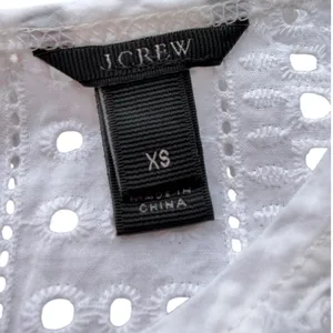 J.Crew Womens XS Mixed Media Eyelet Lace Striped Short Sleeve Top Blue White thumbnail 6