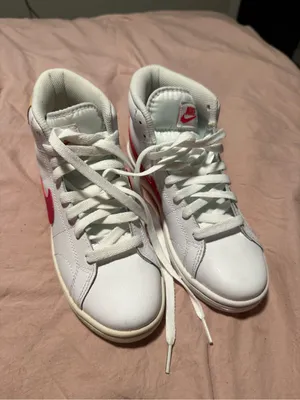 Nike White High-Top Sneakers with Pink Swoosh and Cream Sole thumbnail 2