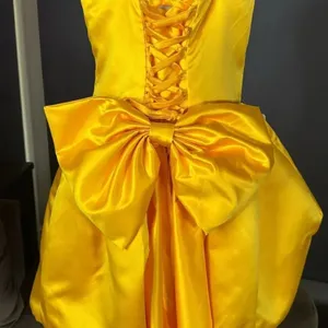 Short Yellow Strapless Homecoming Prom Dress Corset Back Bow Puffy Skirt Size M thumbnail 5