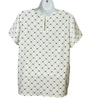 Ann Taylor Womens Blue White Floral Trellis Keyhole Back Blouse Top Size M SP26 thumbnail 1