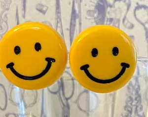 Handmade Smiley Kawaii yellow stud earrings NEW unisex thumbnail 1