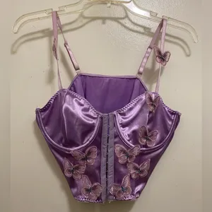 SheIn Lavender Purple Satin Corset Tank Top M Medium Butterfly Accents Butterflies thumbnail 1