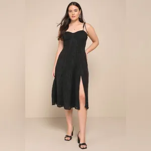 LULU’S Loveliest Looks Black Floral Jacquard Tie-Strap Midi Dress thumbnail 6