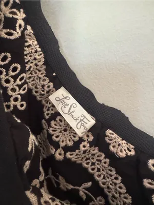 LoveShackFancy Black & Cream One-Shoulder Ruffle Embroidered Crop Top thumbnail 2