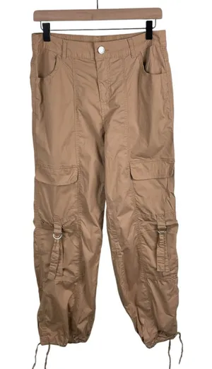 No Boundaries Cargo Parachute Pants Womens Size Small Khaki Tan Cotton Baggy Y2K thumbnail 1