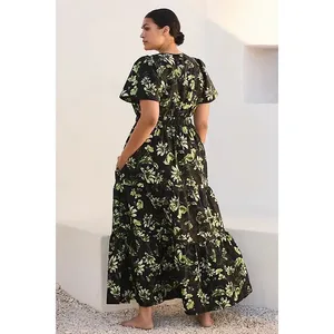 Anthropologie The Somerset Maxi Dress Black Green Floral Cotton Size S thumbnail 3