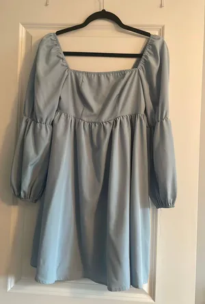 Exlura Womens Square Neck Dress Long Puff Sleeve A-Line Casual Short Mini Dress thumbnail 2