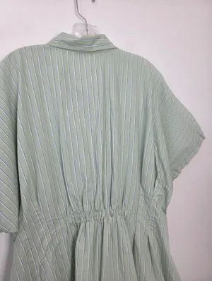 100% Cotton Lime Pastel Green Striped Shirt Dress Academia Preppy Plus Size XXL thumbnail 11