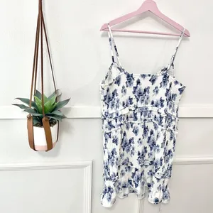 NWT Abercrombie & Fitch Smoked Floral Mini Dress XXLT Ivory Blue Coastal Romance thumbnail 7