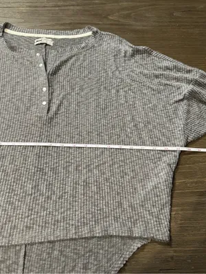 Urban Outfitters Ribbed Henley Long Sleeve Top - Gray thumbnail 6