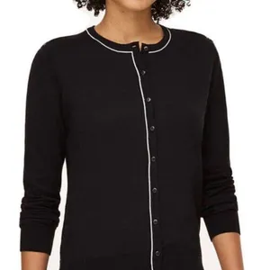 Banana Republic Crew Neck Black Cardigan Size Medium Stretch Cotton thumbnail 1