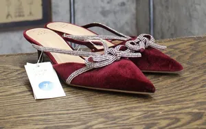 A New Day Rhinestone Bow Mule Heels 94656737 Burgundy Red 7M thumbnail 1